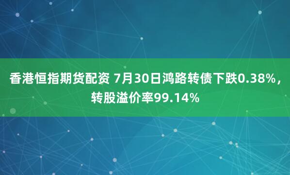 香港恒指期货配资 7月30日鸿路转债下跌0.38%，转股溢价率99.14%