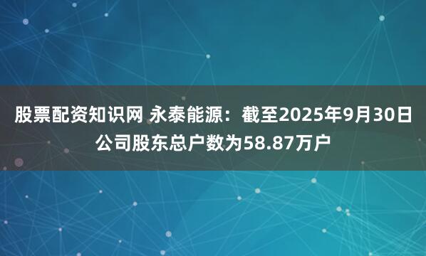 股票配资知识网 永泰能源：截至2025年9月30日公司股东总户数为58.87万户